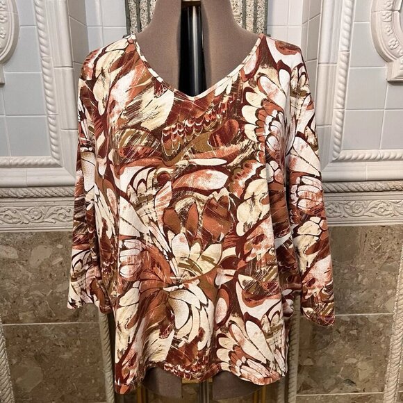 Alfred Dunner. Size 3X. Cotton Pullover. Pink Brown. 3/4 Sleeve. B114 - Picture 1 of 5